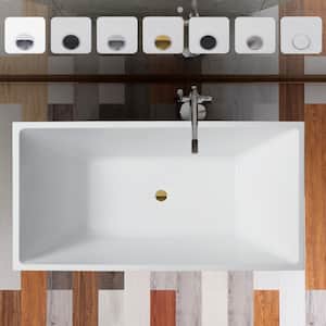 Narbonne 67 in. x 31 in. Acrylic Flatbottom Freestanding Soaking Bathtub with Center Drain in White/Titanium Gold
