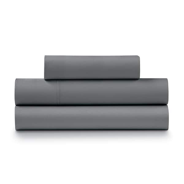 ELLA JAYNE 300 Thread Count 4-Piece Charcoal Cotton Percale King Sheet Set