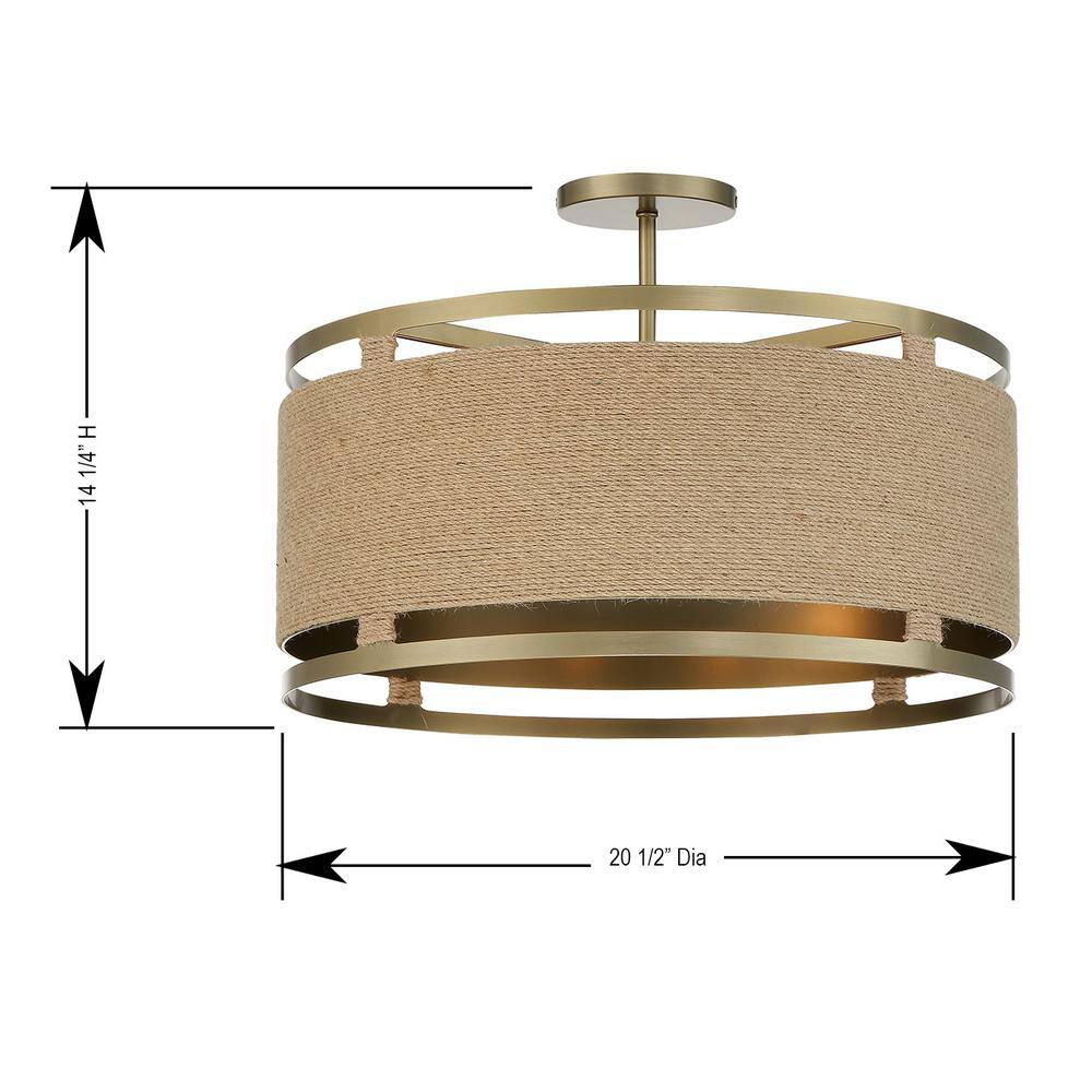 Windward Passage Soft Brass 4-Light Semi-Flush Drum Ceiling Light