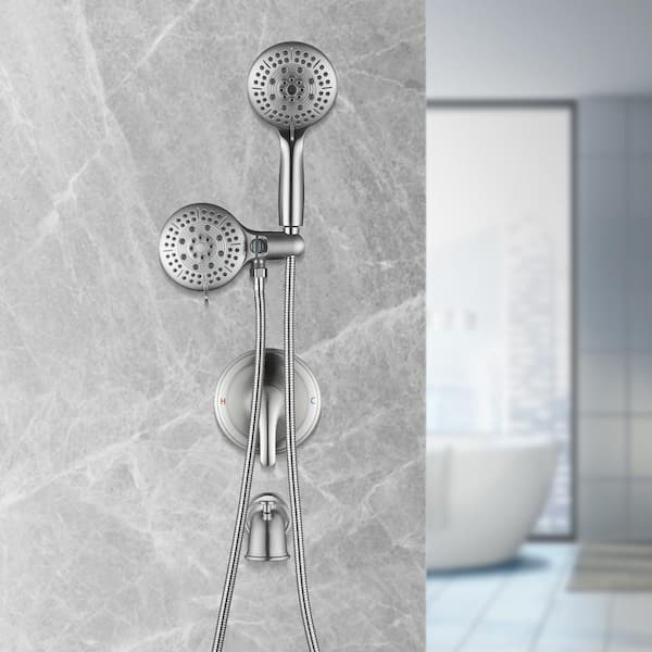 Rain Single Handle 5-Spray Tub Shower Faucet Handheld Combo with Valve 1.8 GPM Adjustable Shower Head in Brushed Nickel