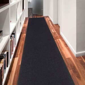 Ottohome Collection Non-Slip Rubberback Modern Solid Design 3x10 Indoor Runner Rug, 2 ft. 7 in. x 9 ft. 10 in., Black