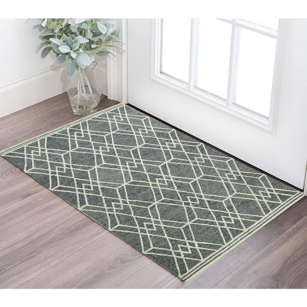 2 ft. x 3 ft. Gray and Ivory Wool Geometric Hand Hooked Area Rug