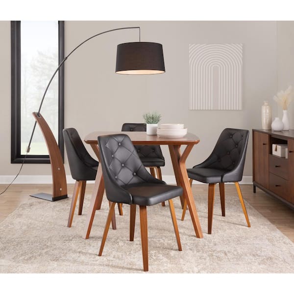 Lumisource Marche Black Faux Leather and Walnut Wood Button Tufted Side Chair (Set of 2)
