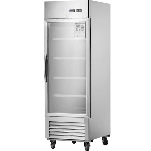 18.68 cu. ft. 27 in. W Commercial Refrigerator Single Glass Door Stainless Steel Display Refrigerator in Silver