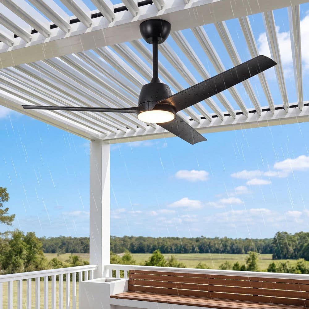 52 in. LED Indoor Matte Black DC Motor Ceiling Fan with Remote, 3 ABS Blades and CCT Dimmable Fan Light for Living Room price history on PriceWatchPro