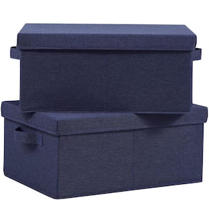 25 Qt. Linen Clothes Storage Bin with Lid in Blue (2-Pack)