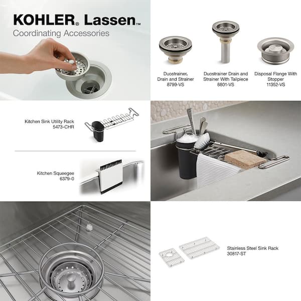 KOHLER Lassen 33 in. Drop-in/Undermount Double Bowl Granite Composite Kitchen Workstation Sink in Matte Black with Accessories