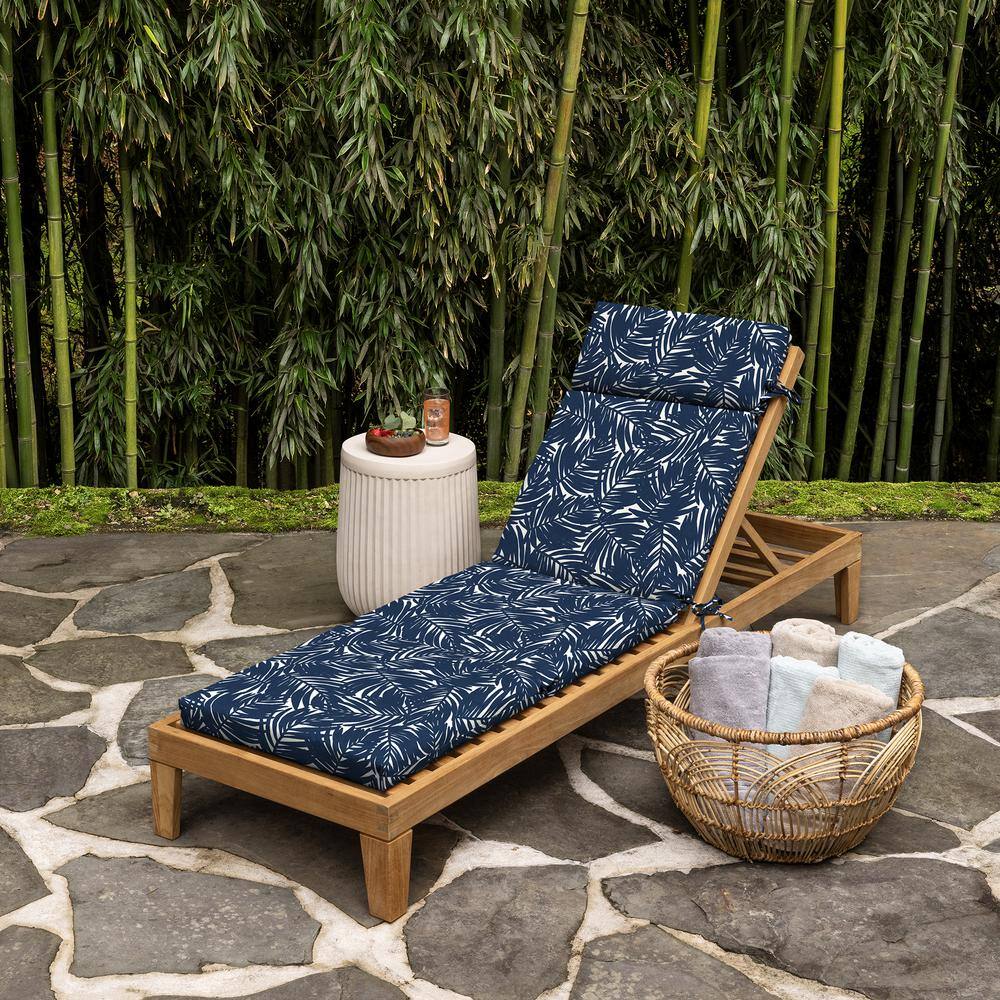 Navy Blue King Palm Outdoor Chaise Lounge Cushion, 21 x 72