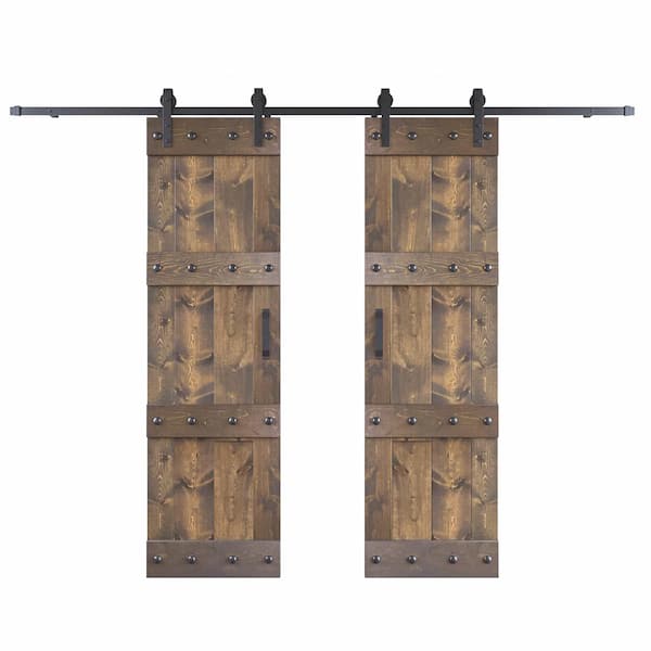 COAST SEQUOIA INC Castle 60 in. x 84 in. Smoky Gray DIY Knotty Wood Double Sliding Barn Door with Hardware Kit