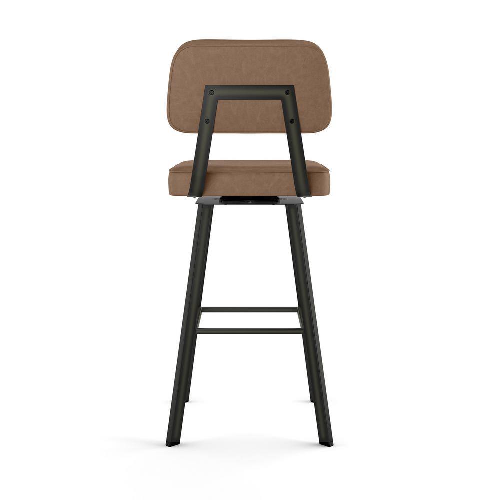 Brown Faux Leather Swivel Counter Stool with Gun Metal Finish