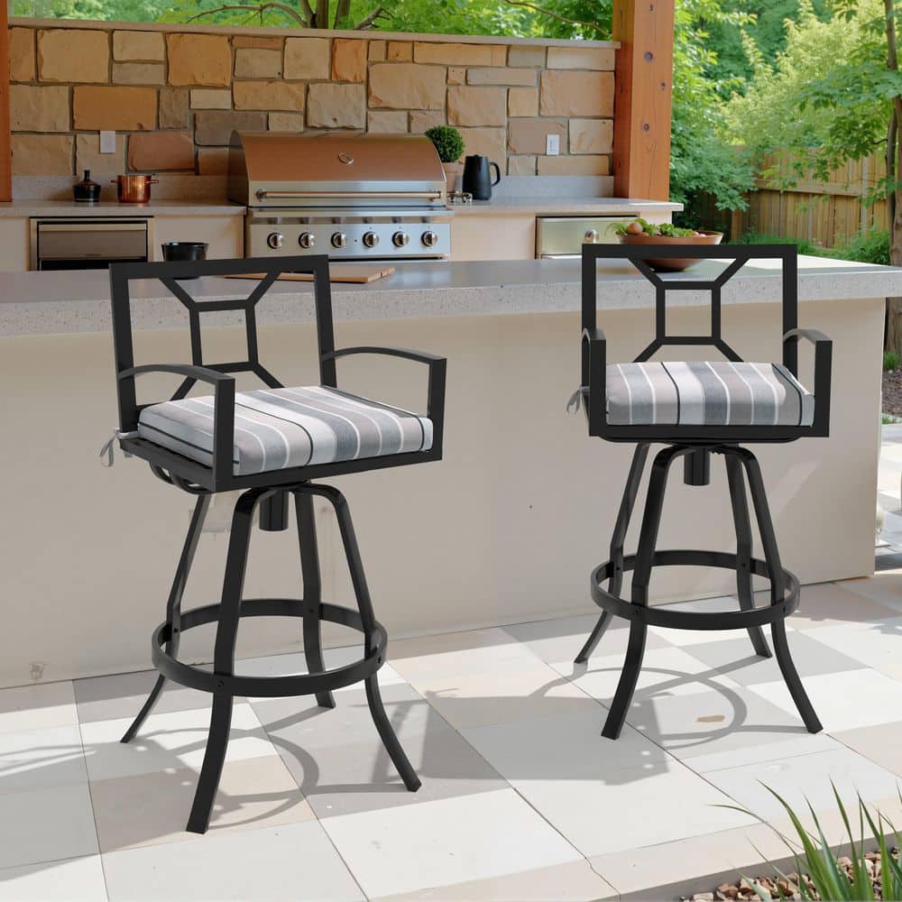 Aluminum Outdoor Bar Stool 360° Rotatable Patio Stool Chair with Sunbrella Fabric Marco Blue Grey Cushion (2-Pack) price history on PriceWatchPro