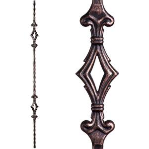 Tuscan Square Hammered 44 in. x 0.5625 in. Oil Rubbed Bronze Double Diamond Solid Wrought Iron Baluster