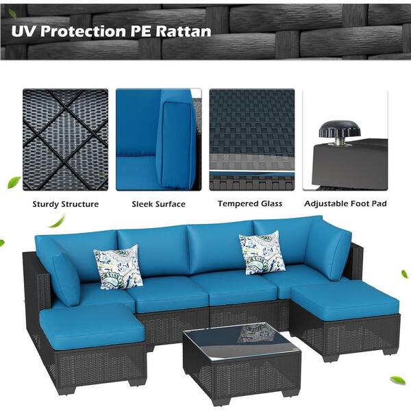 Black 7-Piece Wicker Outdoor Sectional Set, PE Rattan Patio