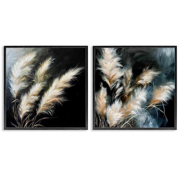 Stupell Industries Windblown Wheat Sprigs by Raymond Powers 2 Pieces Black Framed Nature Giclee Art Print 24 in. x 24 in.
