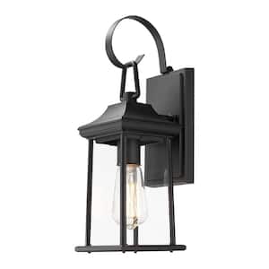 1-Light Black Hardwired Outdoor Wall Lantern Sconce with Clear Glass Shade