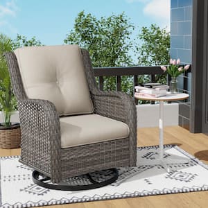 Wicker Outdoor Patio Swivel Rocking Chair with Beige Cushions (1-Pack)