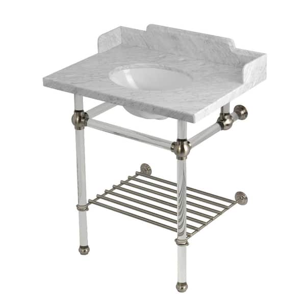 Kingston Brass Pemberton 30 in. Marble Console Sink with Acrylic Legs in Marble White/Brushed Nickel