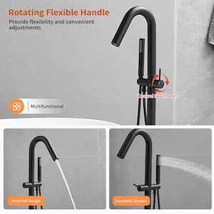 Single-Handle Freestanding Tub Faucet High Flow with Hand Shower Brass Floor Mount Tub Filler in Matte Black