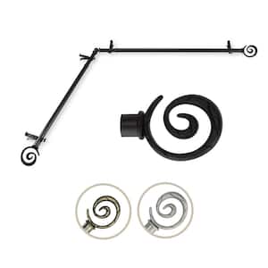 13/16" Dia Adjustable 66" to 120" Single Corner Window Curtain Rod in Black with Spiral Finials