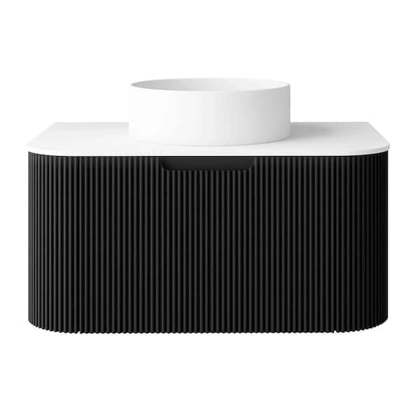 29.92 in. W x 18.9 in. D x 19.29 in. H Wall-Mounted Bath Vanity in Black with White Artificial Marble Top