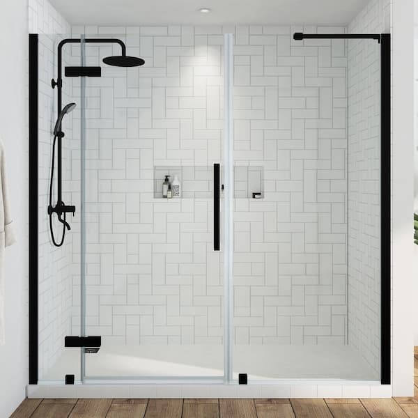 OVE Decors Tampa 73 in. - 75 3/8 in. W x 72 in. H Pivot Frameless Shower Door in Black