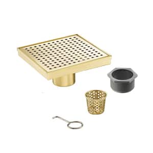 4 in. Square Stainless Steel Shower Drain with Square Hole Pattern and Zirconium Gold Plating