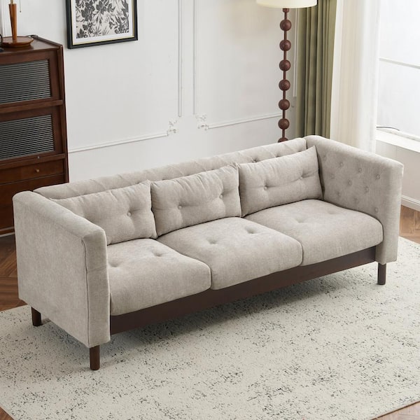 CHRISTOPHER KNIGHT HOME Ember 78 in. Modern Square Arms Polyester Upholstered 3-Seater Rectangle Sofa with Tufting in. Grey Beige + Brown