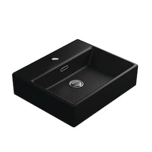 Quattro 50 BM Wall Mount / Vessel Bathroom Sink in Matte Black with 1 Faucet Hole