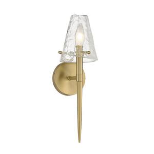 Shellbourne 1-Light Warm Brass Wall Sconce with Handmade Piastra Glass Shade