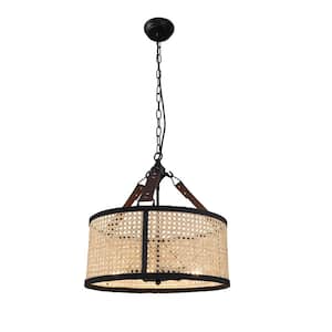 4-Light Matte Black and Beige Drum Chandelier with no bulbs included