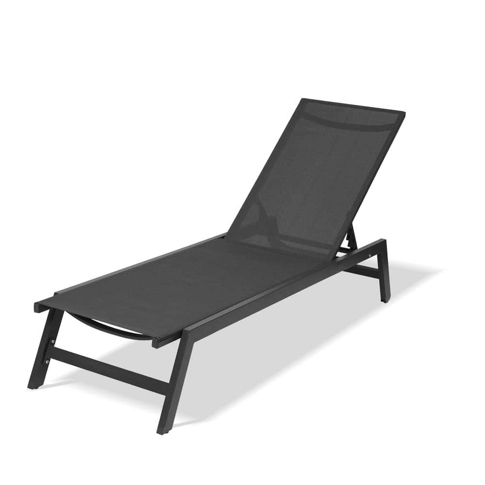 Maincraft Gray Aluminum Adjustable Outdoor Chaise Lounge Chair with Gray Fabric, 5Position