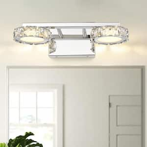 Modern Chrome 2-Light Dimmable Wall Sconce with Clear Crystal Shades