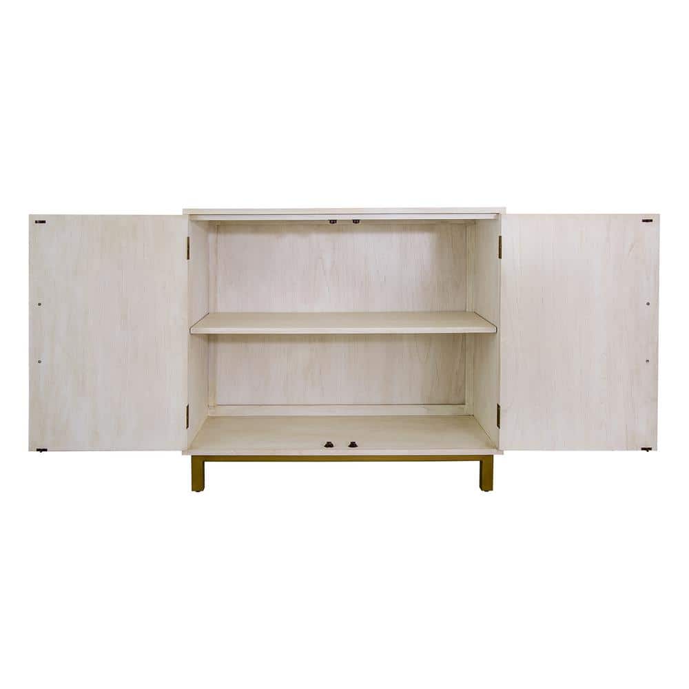 Gray Chevron Pattern Solid Wood Accent Cabinet with Brass Hardware