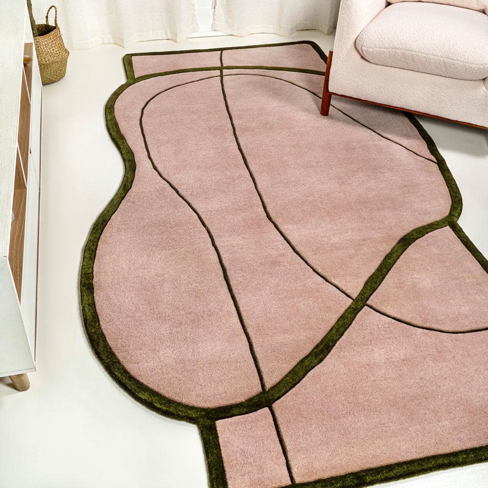 JONATHAN Y Mosaic Coastal Geometric Border Handwoven Wool Pink/Green 4 ft. x 6 ft. Area Rug