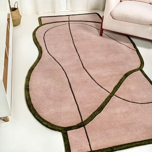 Pink/Green 8 ft. x 10 ft. Mosaic Coastal Geometric Border Handwoven Wool Area Rug