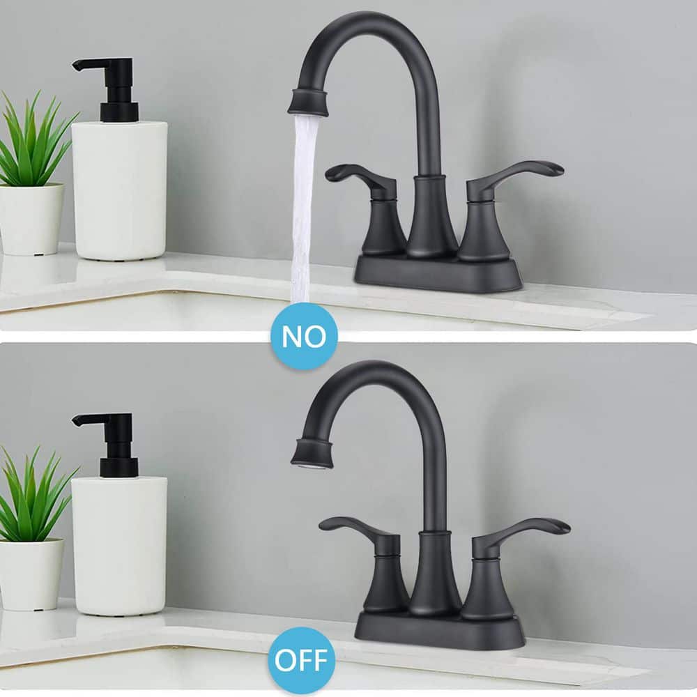Matte Black Double Handle High Arc Bathroom Faucet with Pop-Up Drain