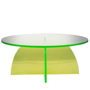 Callie 30 in. Clear/Green Medium Round Acrylic Coffee Table with Pedestal Base