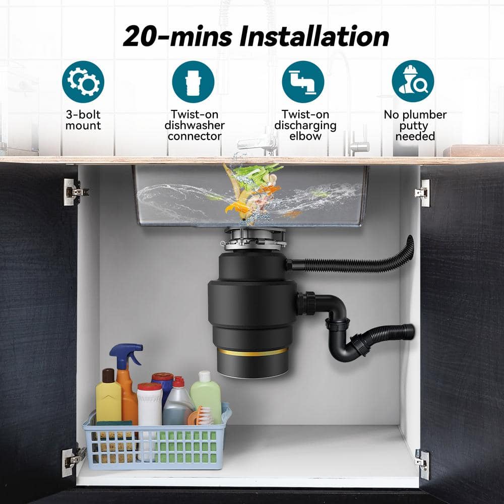 3/4 HP Black Stainless Steel Continuous Feed Garbage Disposal
