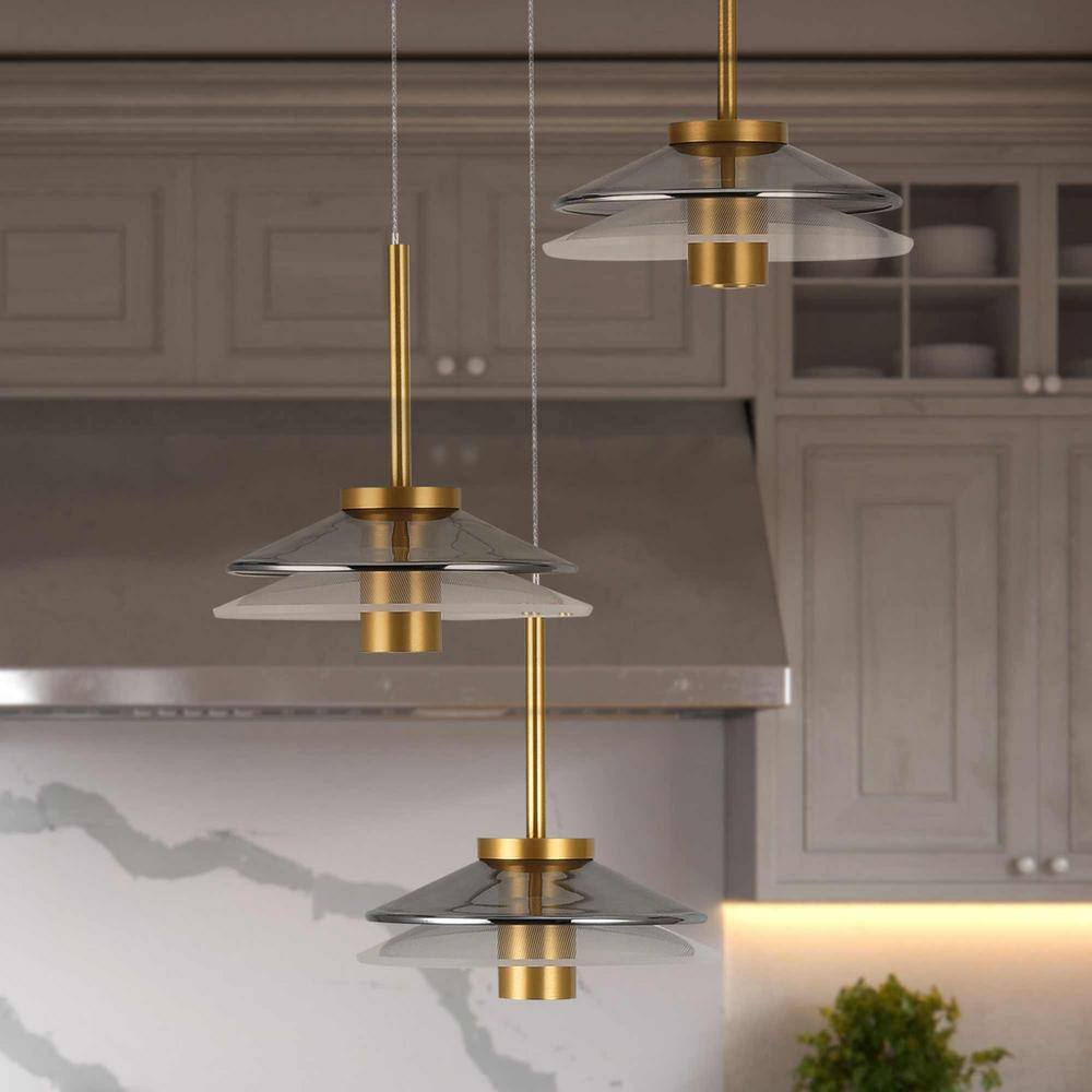 Verona Adjustable Height 16" Gold & Black LED Pendant with Glass Shades