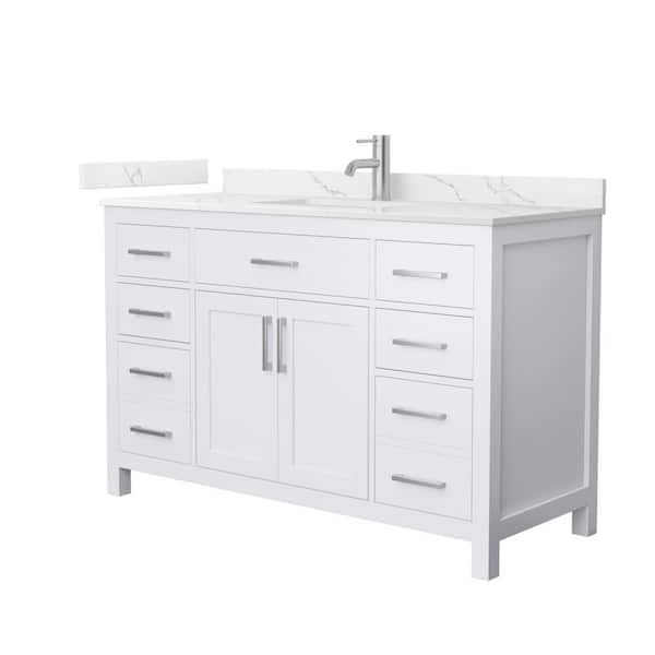 Beckett 54 in. Single Freestanding White Bath Vanity with Giotto Quartz Top (Assembled)