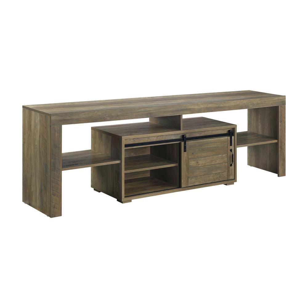 Rustic Oak Finish Wasim TV Stand with Sliding Barn Doors