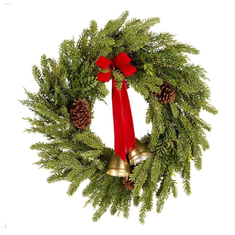 Artificial Christmas Door Wreath 20" - Winter Wreath With Red Flowers, Berries, Pine Cones & Cinnamon