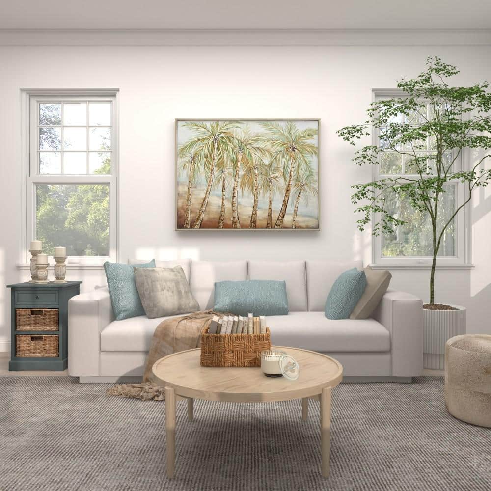 Teal Solid Wood Rectangular Side Table with Seagrass Baskets and Drawer