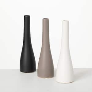 8.5" Cool Tone Matte Slim Ceramic Vase - Set of 3