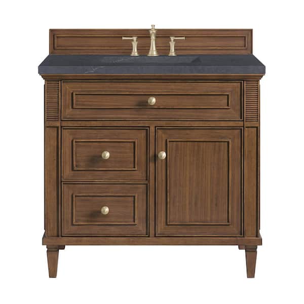 James Martin Vanities Lorelai 36.0 in. W x 23.5 in. D x 34.06 in. H Single Bath Vanity in Mid-Century Walnut & Charcoal Soapstone Quartz Top