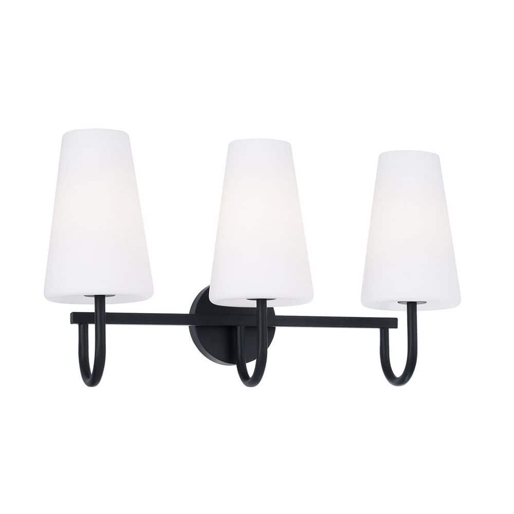Averitt 25 in. W x 13.25 in. H 3-Light Matte Black Vanity Light with Tapered Soft White Glass price history on PriceWatchPro