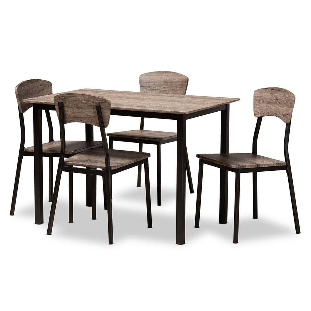 Baxton Studio Marcus 5 Piece Black and Oak Dining Set 165 10692 HD