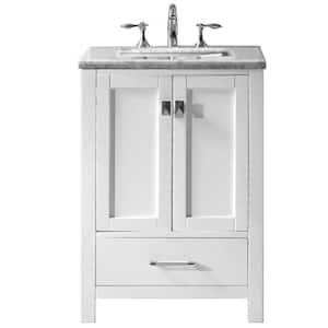 Aberdeen 24 in. W x 22 in. D x 34 in. H Bath Vanity in White with White Carrara Marble Top with White Sink