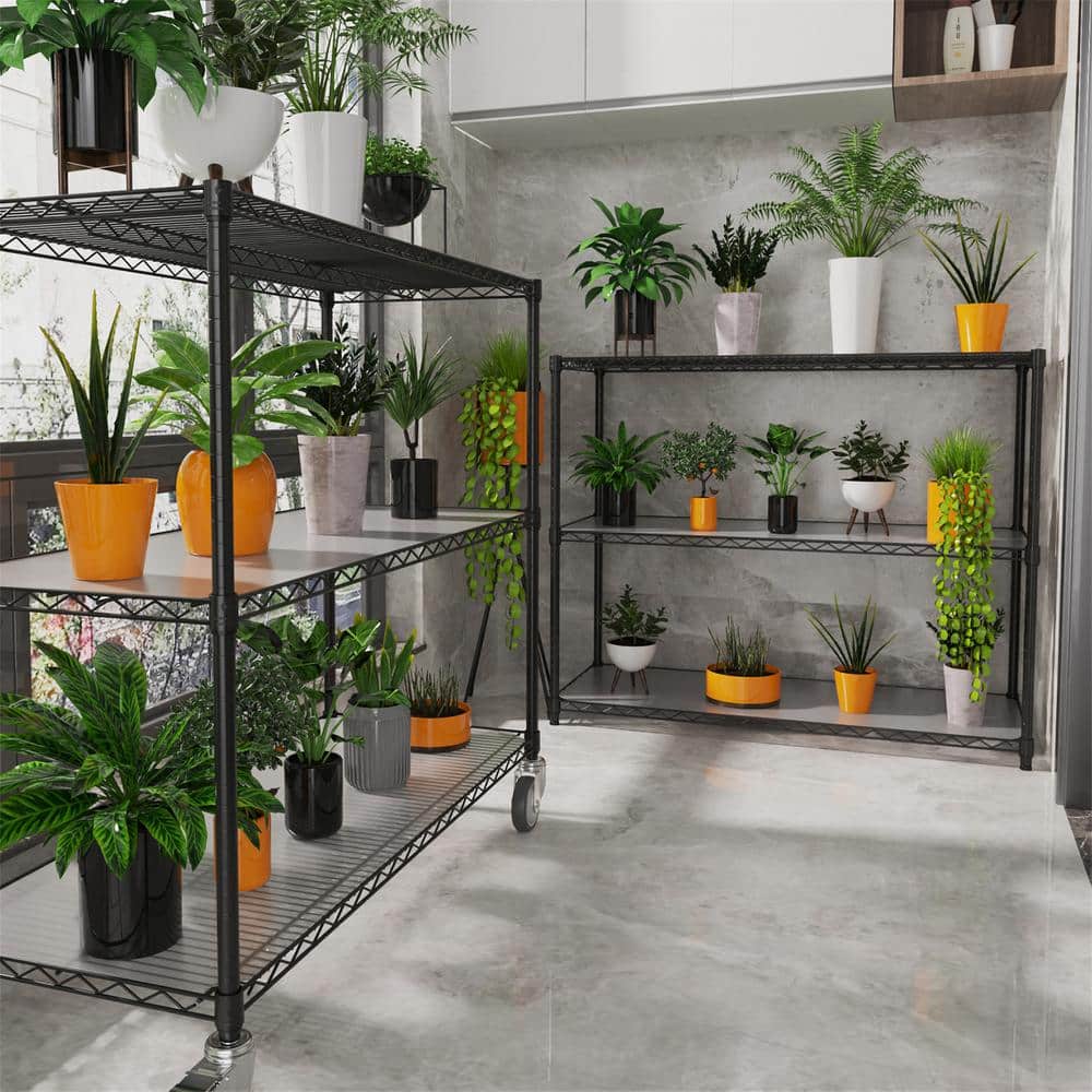 Black 6-Tier Heavy-Duty Adjustable Metal Wire Storage Rack with Wheels