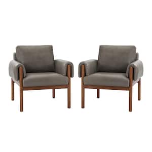 Adele Grey Armchair with Solid Wood Legs (Set of 2)